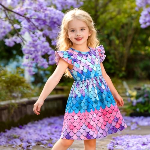 Image of Toddler Little Girls Casual Dresses Short Sleeve Crew Neck Graphic Cartoon Dress for 2-8 Years
