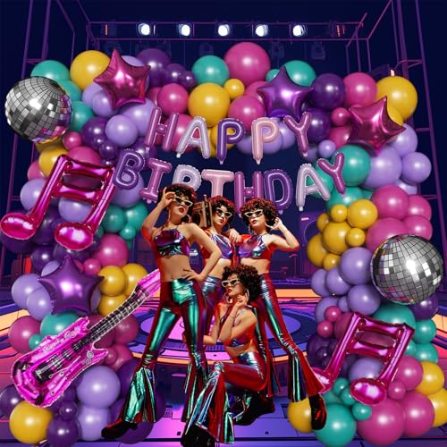 Image of 167PCS Purple Pink Teal K-Pop Music Themed Birthday Decorations with HAPPY BIRTHDAY &Musical Symbols & Disco Star & Guitar Foil Balloons for Kpop Music Girls Fans Birthday Party Grad Prom Decoration