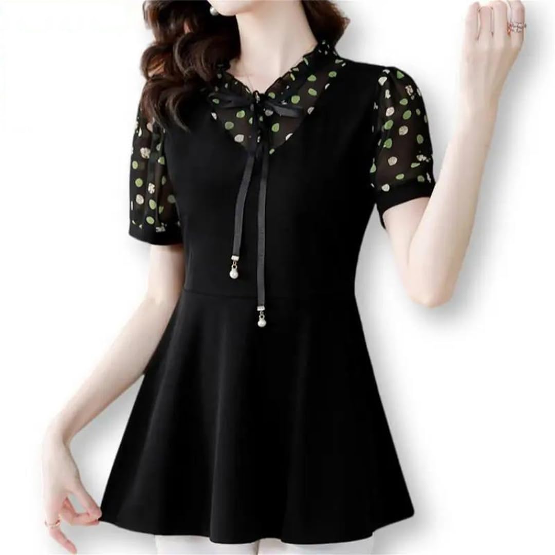 Camicette da donna a maniche corte con volant casual retrò tunica peplo estate fiocco top camicette