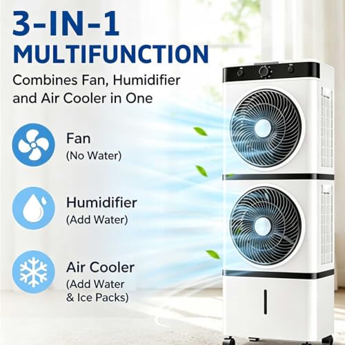 Enfriador evaporativo de dos etapas con botones mecánicos, 4 acumuladores de frío y 15 L 4