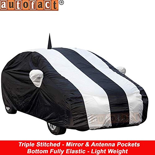 Image of Autofact Car Body Cover with Mirror & Antenna Pockets Compatible for Honda WRV (Triple Stitched, Bottom Fully Elastic, White, Blue Color)