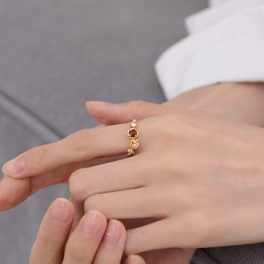 Anello In Argento Sterling 925,Anelli Regolabili Per Donna Natura Granato Anello In Argento Sterling 925 Anelli Di Rami Di Fiori Di Rosa Anelli Di Fascia Eternità Anelli Di Promessa Placcati In Oro