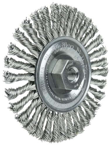 Image of Weiler 13135 Mini Roughneck 4 inch Stringer Bead Wire Wheel, .020 inch Stainless Steel Fill, 3 /8 inch-24 Unf Nut, Made in The USA (Pack of 5)