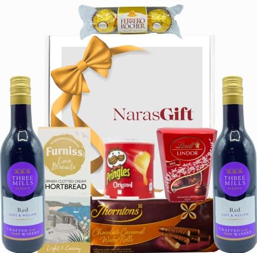 Wine Gift Set - 2x Red Wine and Chocolate Gift Set, Pringles, Biscuits and Wafer Rolls - Alcohol Gift Hampers for Couples, Birthday Gifts for Her, Presents for Men and Women