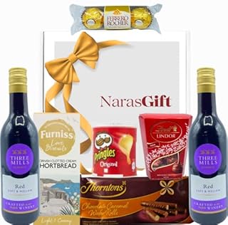Wine Gift Set - 2x Red Wine and Chocolate Gift Set, Pringles, Biscuits and Wafer Rolls - Alcohol Gift Hampers for Couples, Birthday Gifts for Her, Presents for Men and Women