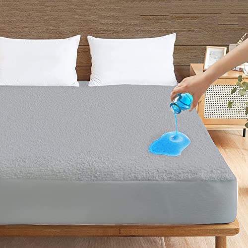 Image of Waterproof Terry Cotton Mattress Protector /Breathable Elastic Fitted Style /Bed Cover 72 inchX78 inch / 6ft X 6.5ft /183 x 198 cm,Light Grey