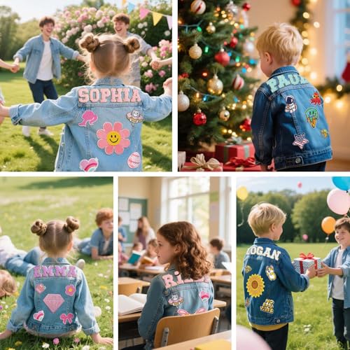 Personalized Kids Denim Jacket for Girls Personalized Tween Girls Trendy Clothes with Name Patches 1-8 Year Old Birthday Gifts Back to School Outfits Spring&Fall Jackets3