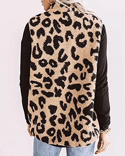 RINTONIX Womens Sleeveless Zip Up Fuzzy Leopard Sherpa Vest Coat with Pocket Cheetah Polar Fleece Zipper Vest Cardigan4