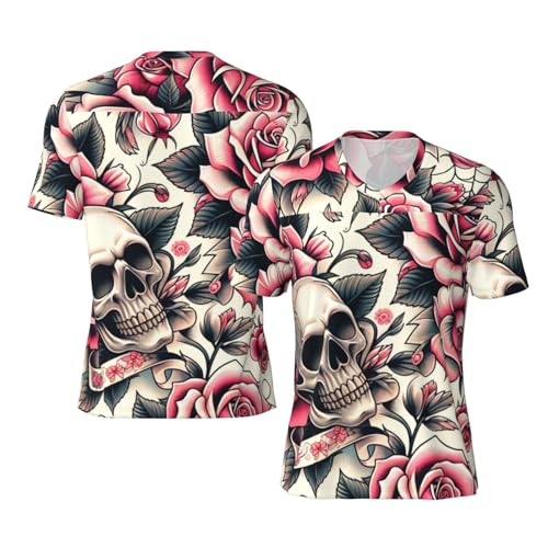 Stylish Athletic Sports Jersey Rose-Skull-Halloween Men's Rugby Jersey X-Large