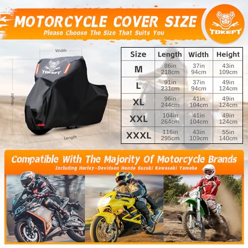Black 210D Oxford Fabric Weatherproof Motorcycle Cover 86 inches for Harley Davidson Honda Suzuki Kawasaki Yamaha