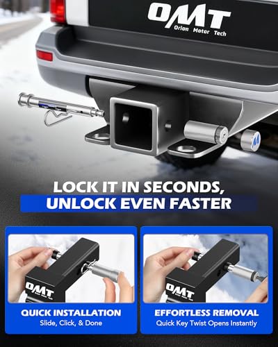 Image of Orion Motor Tech Locking Hitch Pin, Fits 2 inch Receiver with 5 /8 inch Diameter Hitch Pin Lock, Anti-Theft Steel Hitch Pin Lock with Key for Class III IV Hitches, Anti-Rattle Trailer Hitch Pin, Silver