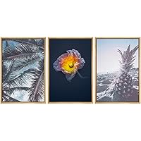 SIGNWIN Framed Canvas Print Wall Art Tropical Palm Tree, Flower & Pineapple Variety Nature Plants Realism Rustic Scenic Relax/Calm Cool for Living Room, Bedroom, Office - 16