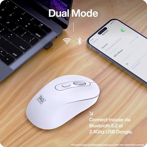 Image of TAG WM900 White Wireless Mouse, 2.4GHz + Bluetooth, Silent Clicks, 10m Range, Type-C Charging, Adjustable DPI (800 /1200 /1600), 72 Hours Usage, for PC /Mobile /Tablet, Supports Windows /Mac /Linux /iOS