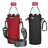 Desing Wish Portable 16.9 oz Plastic Bottles Insulators Sleeves 16 17 18 oz Beverage Bottle/Can Sleeves Holder with Shoulder Strap Plastic Bottle Sleeves Coolers 2 PCS (Black/Red)