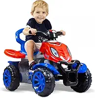 Quadriciclo Infantil 2 em 1, Carrinho de Passeio com Haste e Pedal, Suporte para Pés, Anel de Segurança, Porta Objetos, 51x61x92cm, Para 9 Meses Até 6 Anos, Capacidade 30kg (Menino)