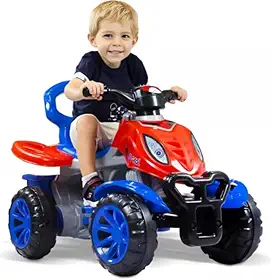 Quadriciclo Infantil 2 em 1, Carrinho de Passeio com Haste e Pedal, Suporte para Pés, Anel de Segurança, Porta Objetos, 51x61x92cm, Para 9 Meses Até 6 Anos, Capacidade 30kg (Menino)