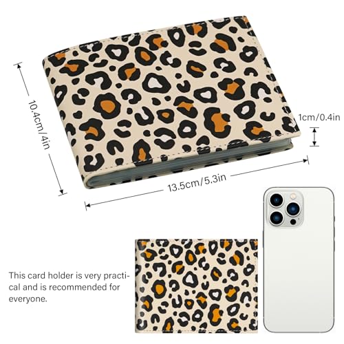 RFID Blocking Leather Wallet for Men Women, Bifold Multifunctional Card Holder Wallet with 12 Card Slots and Large Cash Compartment, Stylish Thin Purse with Top Open, Small Photo Album-Leopard2