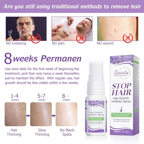 Hair Growth Inhibitor for Face & Body, Permanent Hair Removal Spray– Reduces Hair Growth, Gentle & Effective, Moisturizes Skin, Lightens Regrowth, for Face, Underarms, Legs, Bikini Line, Arms(1PCS)