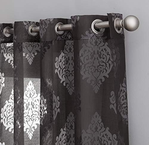 HLC.ME Adel Damask Burnout Window Sheer Voile Curtain Grommet Panels - Set of 2-84" inch Long (Chocolate Brown)