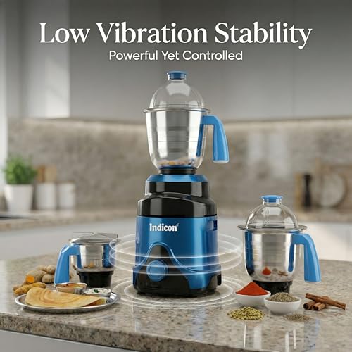 Image of MasterChef 1200 Watts Mixer Grinder, 3 Jars, Blue | Powerful Motor for Dry /Wet Grinding, Blending & Juicing | Stainless Steel Blades, Multi-Purpose Kitchen Appliance for Indian Cooking