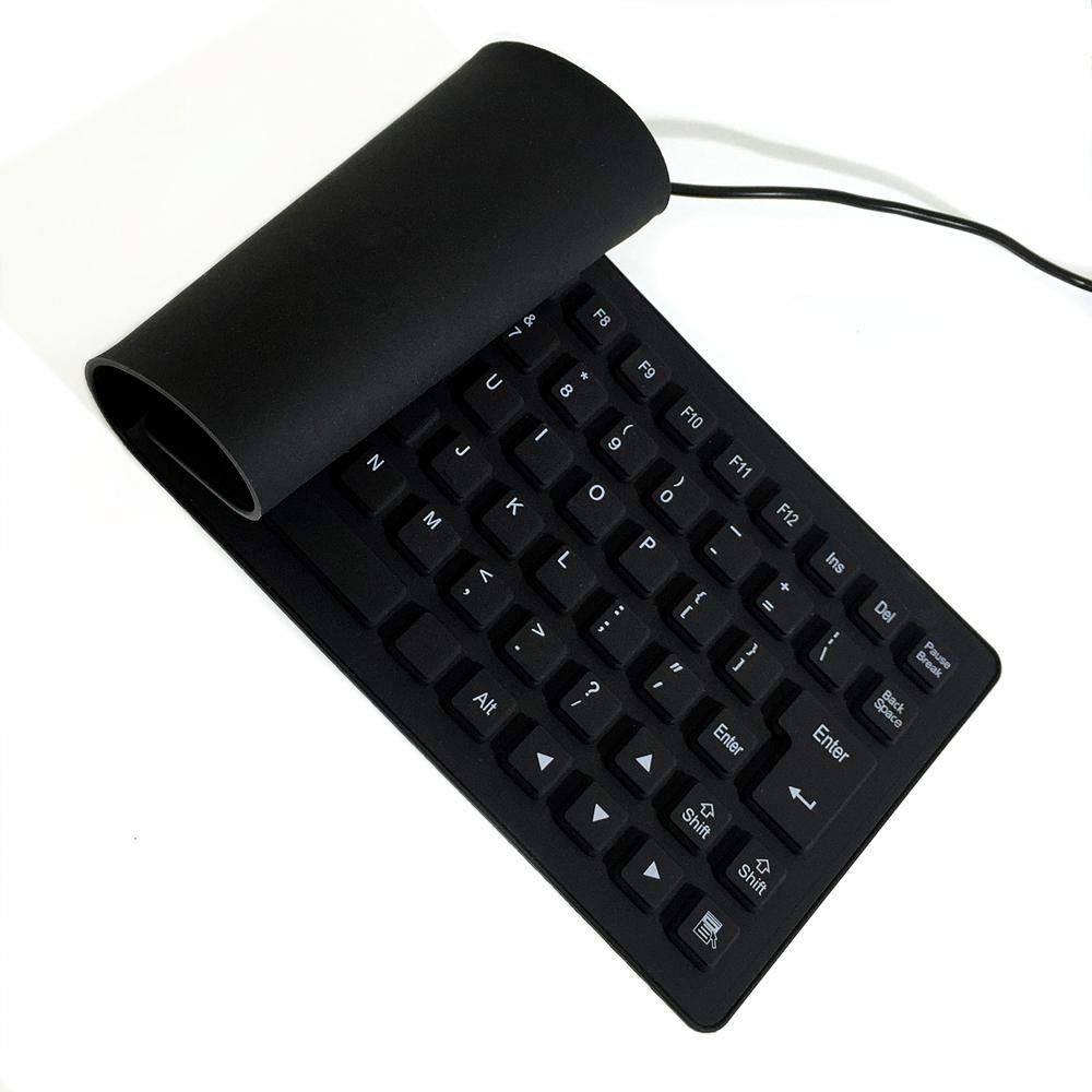 85 Keys USB Wired English Keyboard Waterproof Flexible Foldable Silicone Gel Keyboard Soft Rubber Key-caps for Computer Laptop PC [OS-PC007-01]