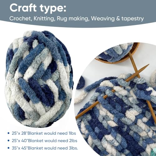 Image of 8 Jumbo Packs Chunky Chenille Yarn for Crocheting, 31.7 yds, 8 oz Each Skein Bulky Thick Fluffy Yarn for Knitting, Super Bulky Chunky Yarn for Hand Knitting Blanket, Soft Plush - Deep Ocean