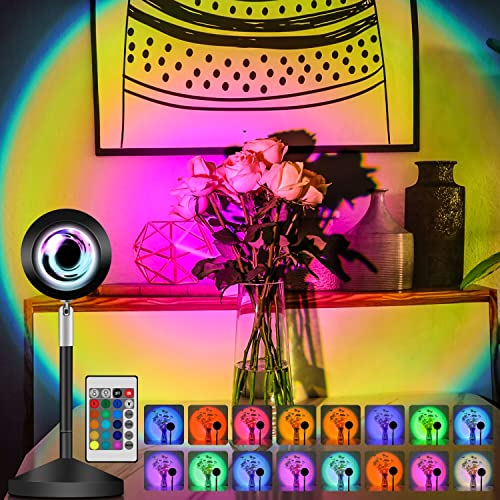 Flyonsea Sunset Lamp Projector Rainbow Projection Lamp, Romantic Visual Led Light With Remote Control&16 Color Changing,Network Red Light With Usb,For Photography/Selfie/Home/Living Room/Bedroom Decor #TOP4