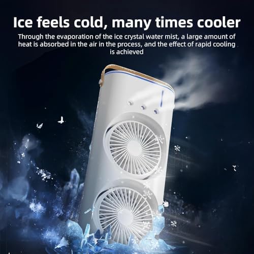Image of Portable Double Ended Spray Fan with Misting | USB Rechargeable Mini Air Cooler with LED Light | Touch & Remote Control | 3 Speed Cooling Fan with 280ml Water Tank (Multicolor) (S8)