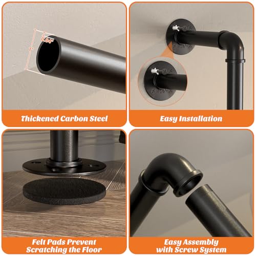 Aheaplus Industrial Pipe Clothing Rack, Reversible 6.75FT Clothes Rack for Hanging Clothes, Heavy Duty Garment Racks, Wall Mounted Closet Wardrobe Racks, Corner L Shaped Walk-in Closet System, Black - Image 5