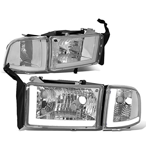 Image of DNA MOTORING HL-LB2-DR944-CH-CL1 Chrome Headlights With Pair LED Day Running Lights Replacement Compatible with 94-01 Dodge Ram 1500
