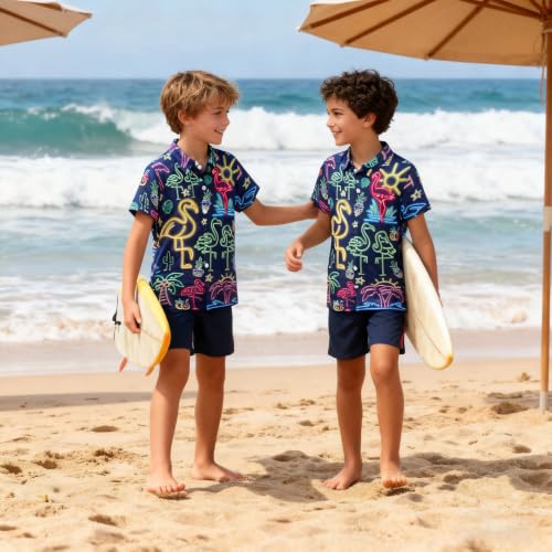 Image of uideazone Boys Novelty Print Short Sleeve Button Down Hawaiian Shirt 5-14Y