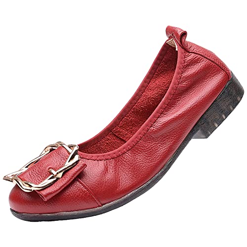Ballerines cuir véritable mode boucle métal souple plat escarpins ANUFER