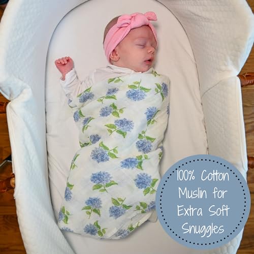 Image of LollyBanks Muslin Swaddle Blankets 2PACK, 100% Cotton Baby Blanket 47 x 47 Inches, Large Baby Swaddle Breathable, Muslin Blankets for Girls (Hydrangea and Tulip Print)