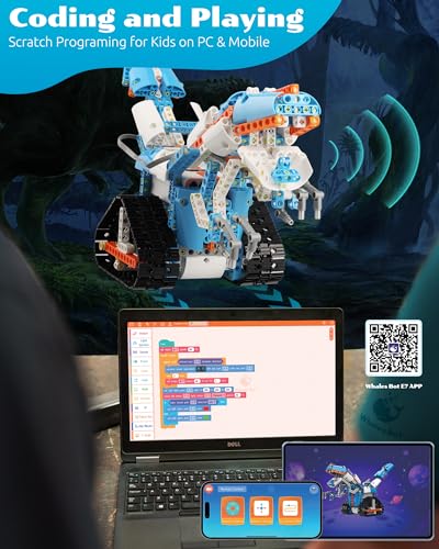 WhalesBot E7 Pro & D3 Pro Coding Robot, Multiple Sensors Coding Block Building Set, Multiple in 1 Story Based Tutorial, STEM Toys for Kids 6-8/8-12 Years, Gift Choice for Children