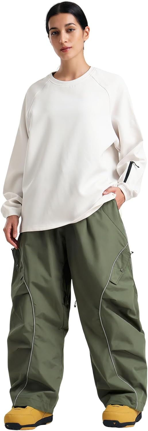 GSOU SNOW Men’s Snowboard Pants Waterproof Women Baggy Ski Pants Reflective Stripe Insulated Winter Snow Pants