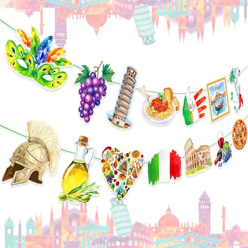 décoration anniversaire thème italien guirlandes fanion tour de pise ornements pizza articles fête bonne anniversaire