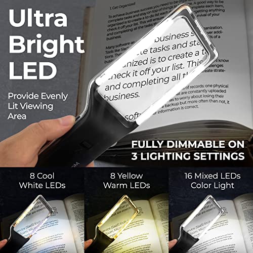Image of MAGNIPROS Patented 6X Rechargeable Magnifying Glass with 3 Color Light Modes & Anti-Glare Lens - Relieve Eye Strain | Perfect for Low Vision Seniors, Macular Degeneration & Fine Print
