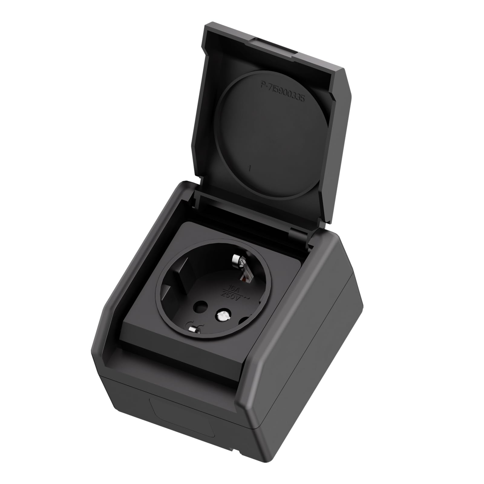Euro Classic 1 prise IP44 Lot de 2 prises Schuko encastrées en saillie avec couvercle 250 V 16 A 68 x 75 mm Noir