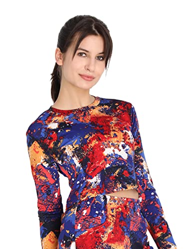 Image of CHKOKKO Women's Polyester Regular Fit Round Neck Full Sleeves Gym Crop Top