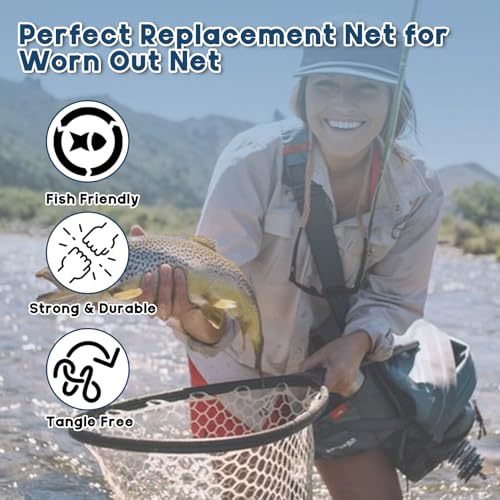 Riverruns Rubber Net Replacement Fishing Net Bag Fly Fishing Foldable Fish Landing for Freshwater Saltwater Without Handle 6 Sizes (Transparent, Circumference: 47\" Diameter: 16\" Net Depth: 14\") - Thumbnail 5