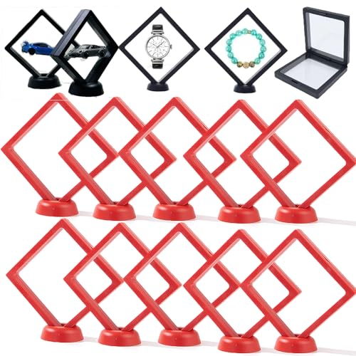 3D Freeze Display, Ela Frame for Toy Cars, Crystal Display Case Holder, Rock Fossil Gemstone Floating Display Case, Elaframe Flexi Frame, 3D Display Stand Box, Coin Jewelry Displaying (Red-11cm)