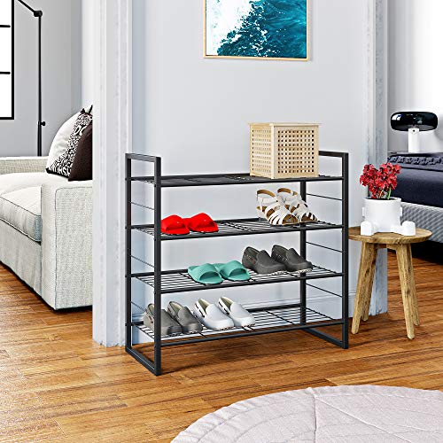 JEROAL 4-Tier Stackable Shoe Rack, Metal Shoe Shelf Storage, Shoe Storage Organizer for Entryway, Cloakroom and Living Room, Black - Thumbnail 2