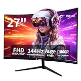 CRUA 27 Inch Curved Monitor with 1920 * 1080P|100Hz/120Hz/144Hz Computer Monitor 27 inch with HDMI *1,VGA*1 and Tilt Adjustable,VESA Compatible Eye Care PC Office Monitor for Working and Gaming
