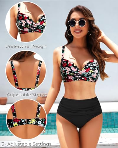Image of Aqua Eve Women Underwire Bikini Top - Push Up Swimsuit Top Bra Padded Bathing Suit 2026 Twist Front Swimwear