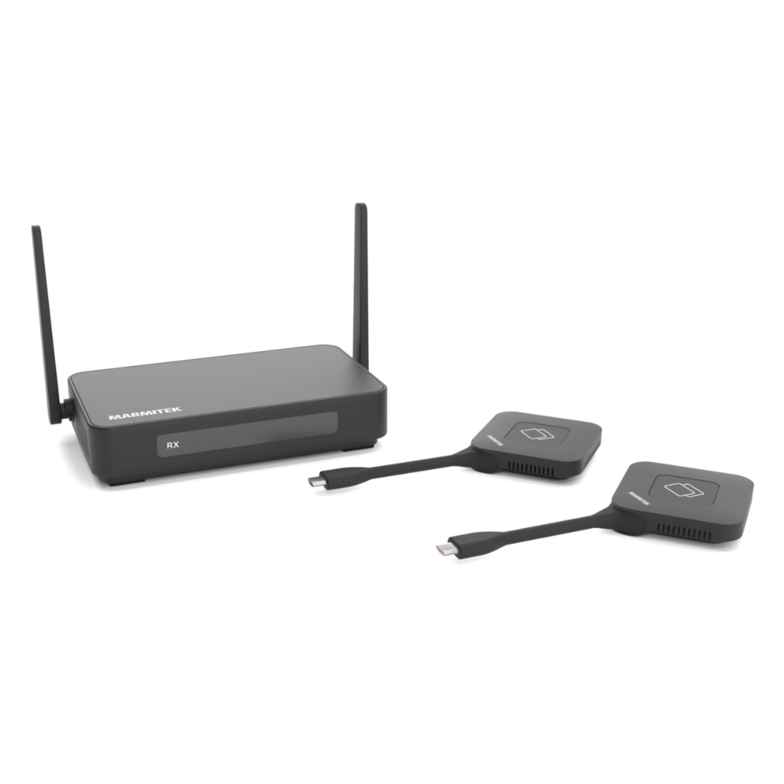 Marmitek Stream 4K Pro KIT 2TX/1RX - Drahtloses 4K Präsentationssystem | BYOD Mirroring ohne Software/WLAN, 2 USB-C Dongles und 4K Receiver, Split Screen, Touchback, PoE, Dual HDMI und Plug & Play