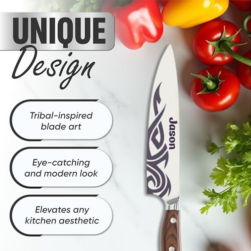Image of Personalized Chef Knife-Stainless Steel Blade, Tribal Engraved Design, Custom Name Option Professional Kitchen Knife for Chefs & Home Cooks