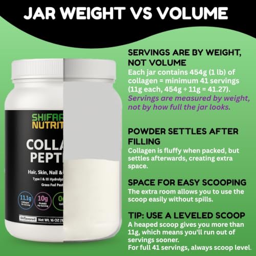 Image of Halal & Grass Fed Collagen Peptides Powder 1LB (16oz) Tub. Unflavored Hydrolyzed Collagen Peptides Powder Type I & Type III for Hair, Skin, Nails & Joints | Keto & Paleo Friendly | Sugar & Gluten Free