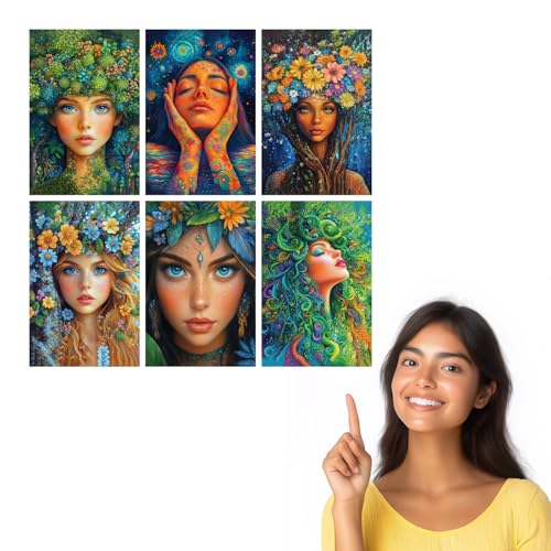 Image of SiddArtify Botanical Goddess Wall Art Prints Set - Fantasy Portrait Poster Decor for Living Room Bedroom Office - 12x18 inch Board Pack of 6