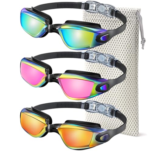 NSSIW Swim-Goggles-Adult Goggles-Swimming-men and Women: Anti Fog No Leak and Ultra-wide Field of View 3 Pack