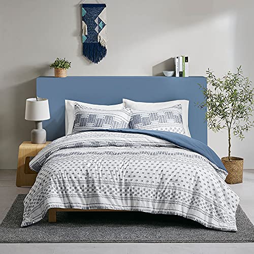 Image of Hyde Lane Boho King Size Comforter Set - 3-Piece Shabby Chic Bedding Sets, Farmhouse Bed Comforter with 2 Pillow Shams, All Season Cotton Top, Navy Tufted